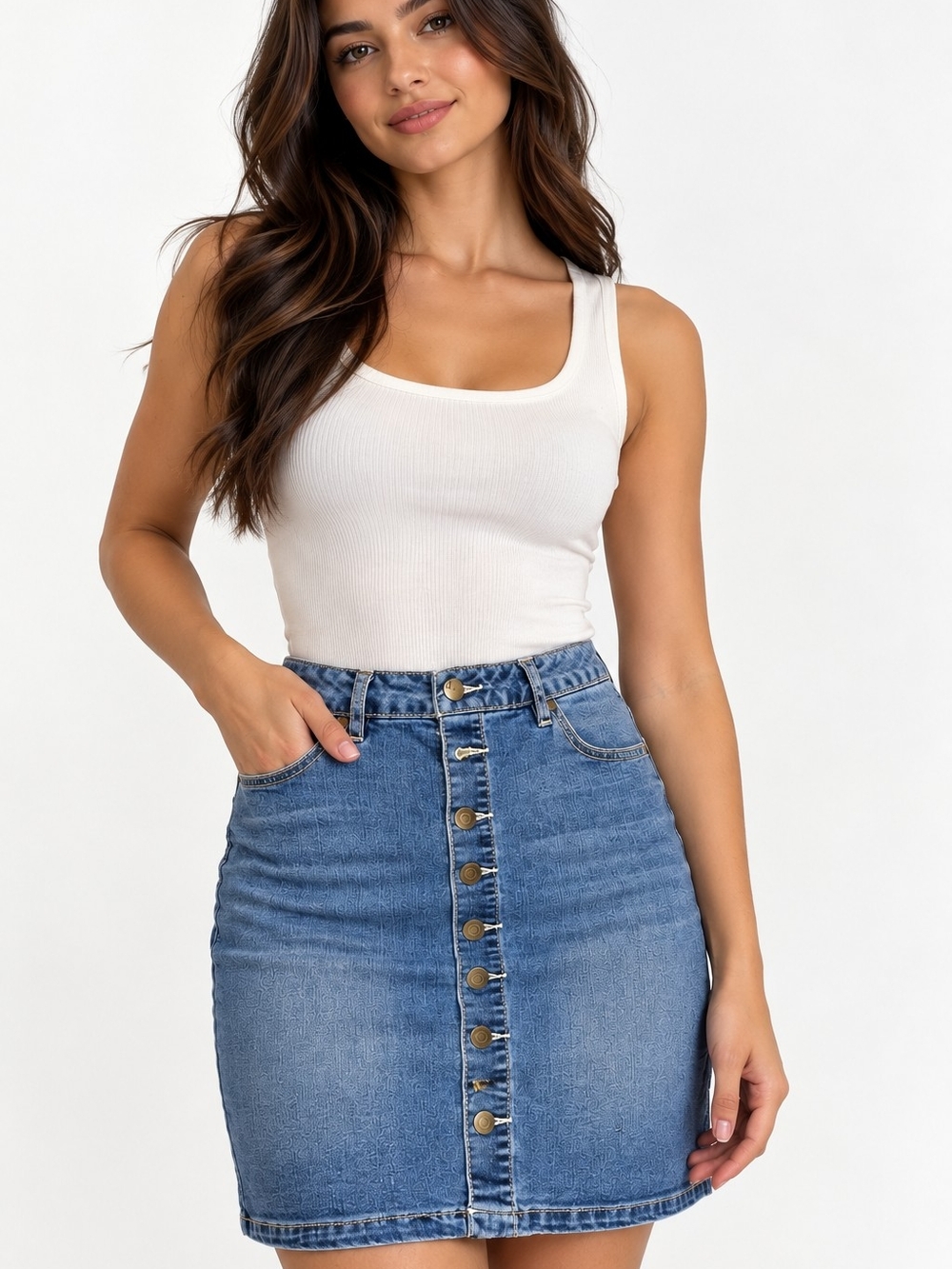 d.jeans Button Front Denim Skirt Size 4 High Waist Stretch Blue Jean Skirt